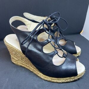 Eric Michael - Black Lace-Up Espadrille Wedge Sandals